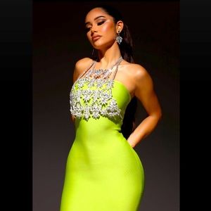 💚Ella Embellished Midi Dress With Rhinestones Accessory.💚